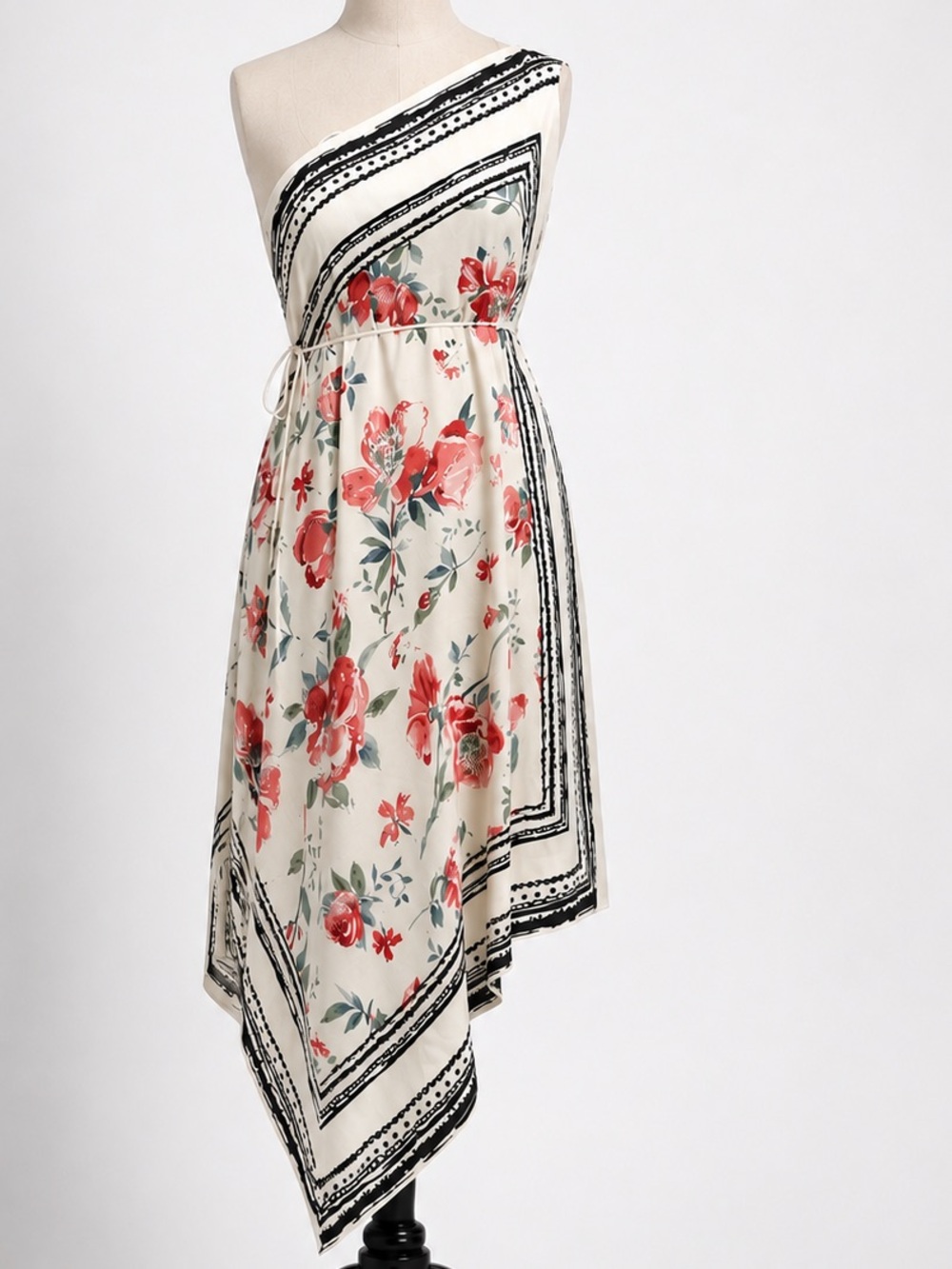Zara White Dress with Pink & Black Floral Accents